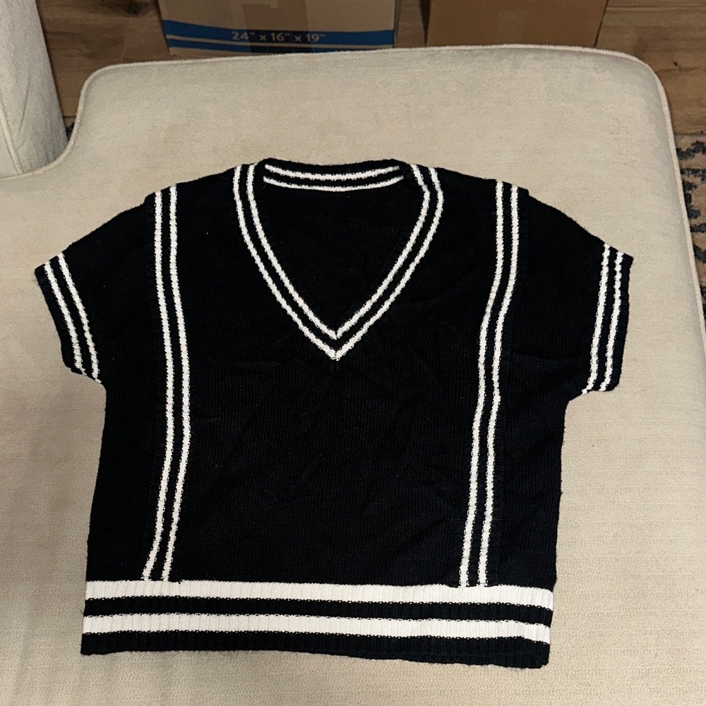 Black and White V-Neck Sweater